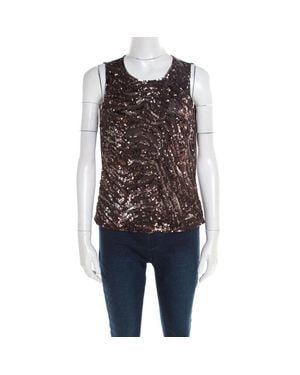 ESCADA Sequin Embellished Nylon Mesh Sleeveless Top - Black