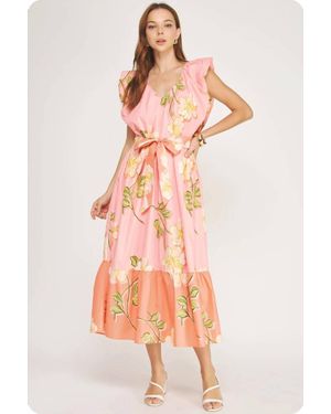 Strut & Bolt Ruffle Tiered Midi Dress - Pink