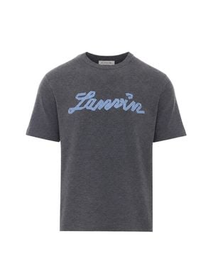 Lanvin Melange Embroidered Logo Cotton T-Shirt - Gray