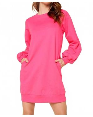 Sugarlips Deanna Balloon Sleeve Sweatshirt Mini Dress - Pink