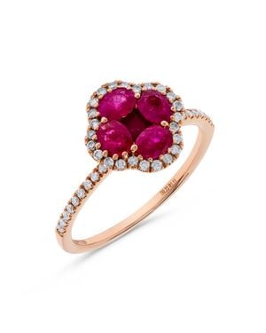H.J. Namdar H. J. Namdar 1.34 Ct Tw Ruby And Damond Clover Cluster Ring 14K Rose Natural Rubies And Diamonds Size 7 - Pink