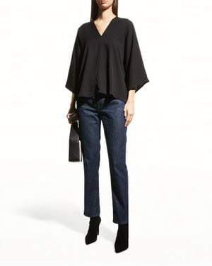 NIC+ZOE Matt Satin V-Neck Blouse - Black