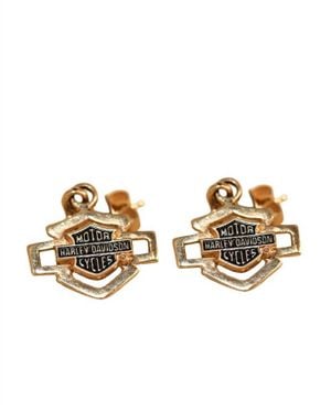Harley Davidson Dangle Bar Shield Nail Head Earrings - Metallic