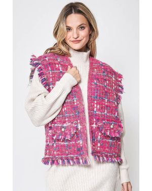 TRUEDAMES Plaid Tweed Vest - Pink