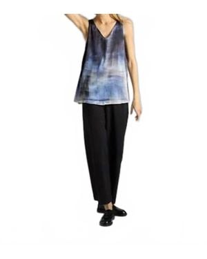 Avant Toi Hand Painted Stretch Silk V Neck Tank Top - Blue