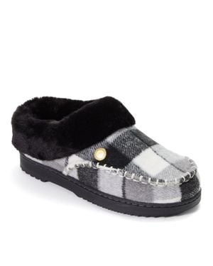Dearfoams Nyla Plaid Moc Toe Clog Slippers - Black