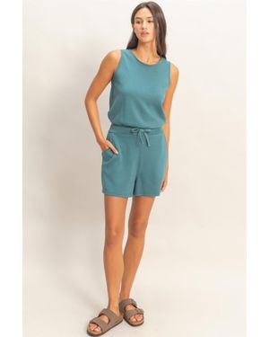TRUEDAMES Drawstring Waist Sleeveless Romper - Blue