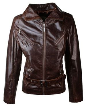 TruClothing Real Leather Biker Moto Jacket - Brown