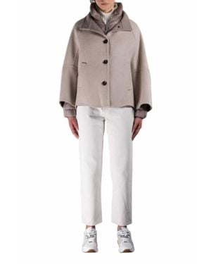 Moorer Stand Collar Long Sleeves Puffer Faux Two Piece Coat - Multicolor