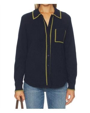 White + Warren Cashmere Tipped Button Shirt - Blue