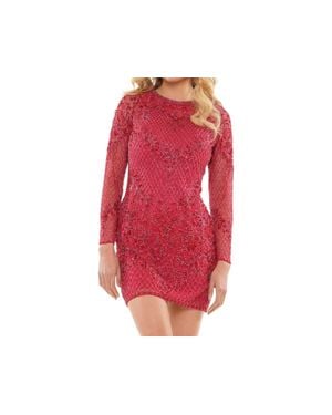 Colors Dress Beaded Long Sleeve Cocktail Dress - Red