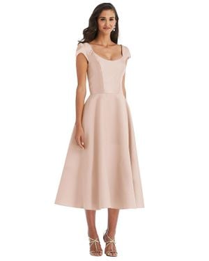 Alfred Sung Puff Cap Sleeve Full Skirt Satin Midi Dress - Pink