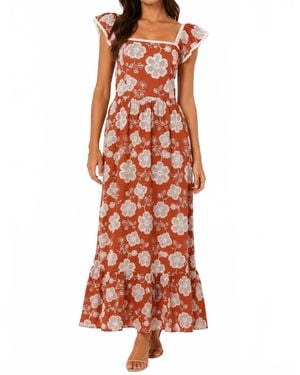 Sincerely Ours Terracotta Oleander Midi Dress - Red