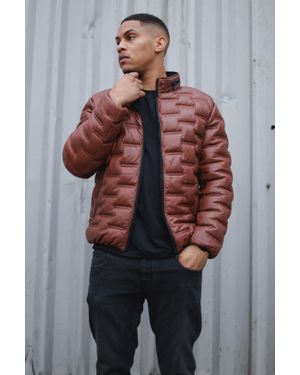 Infinity Leather Quilted Puffer Leather Bomber Jacket - Multicolor