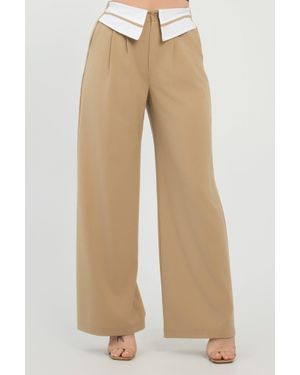 TRUEDAMES Front Button Fold-Over Inside Zipper Pants - Yellow