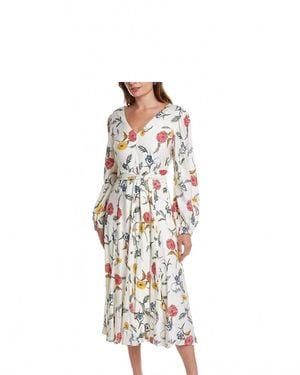 Tahari French Garden Linen A Line Midi Dress - White