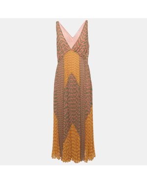 Self-Portrait Logo Print Chiffon Sleeveless Maxi Dress - Brown