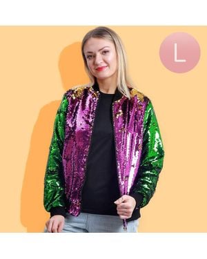 TRUEDAMES Mardi Gras Reversible Sequin Zipper Jacket - Purple