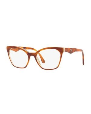 Prada Eyeglasses Cat Eye Full Rim, Top Light Havana/Striped Frame And Clear Demo Lens Lens Pr09Uvth7101 - Brown