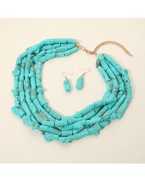 Fashnzfab Chunky Boho Beaded Multi Strand Statement Necklace - Blue