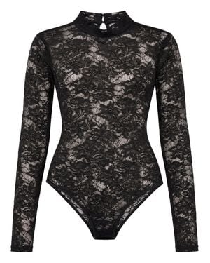 Philipp Plein Lace Bodysuit Monogram Strass Monogram Strass - Black