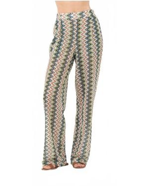Sundays Zig Zag Print Mid Rise Wide Leg Pant - White
