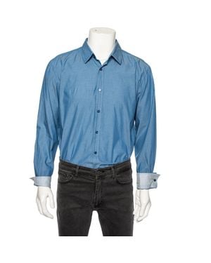 BOSS Cotton Button Front Slim Fit Stretch Shirt - Blue