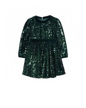 Abel & Lula Girl's Sequin Velvet Dress - Green