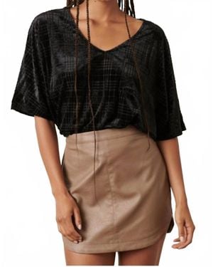 Mittoshop Plaid Velvet Burnout V-Neck Top - Black