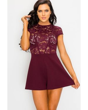 TRUEDAMES Floral Sheer Lace Combo Romper - Purple