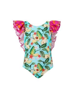Lia Sahara Girl's Ruffled One Piece Swimsuit - Blue