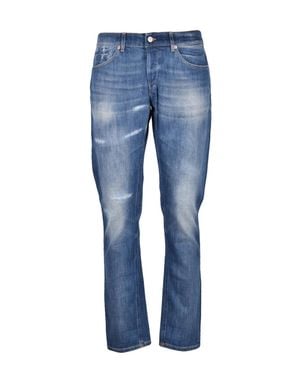 Dondup Faded Five-Pocket Cotton-Blend Straight-Leg Jeans - Blue