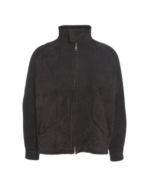 Giorgio Brato Suede Jacket With High Collar - Black
