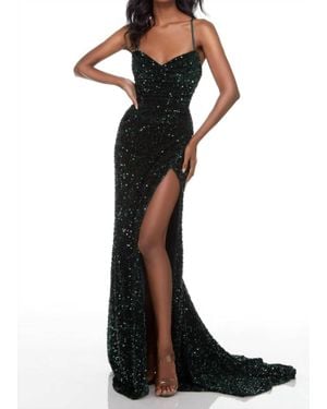 Alyce Paris Sequined Cowl Prom Gown With Slit - Black