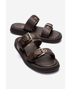 Forever & Always Shoes Dorel Leather Buckle Sandal - Black