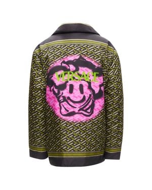 Versace 2021 Runway La Greca Graffiti Medusa Smiley Padded Coat It52 L - Green