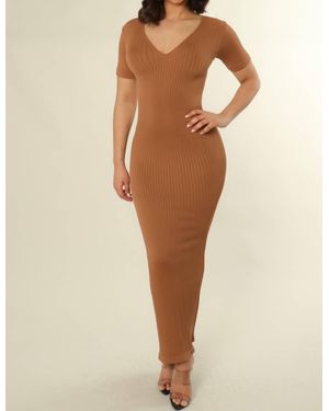 UNTITLED IN MOTION V-Neck Bodycon Ribbed Dress - Natural
