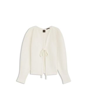 BOSS Tie-Front Rib-Knit Cardigan With Balloon Sleeves - Natural