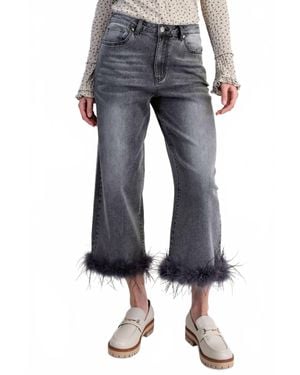 Easel Feathered Edge Denim Jeans - Blue
