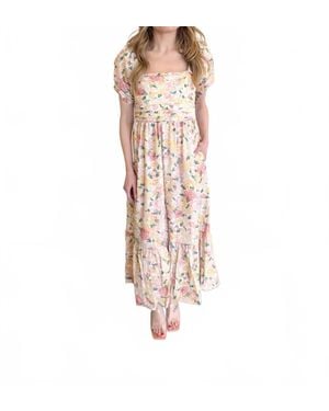 Baevely By Wellmade Maven Pleated Bodice Floral Maxi Dress - Pink