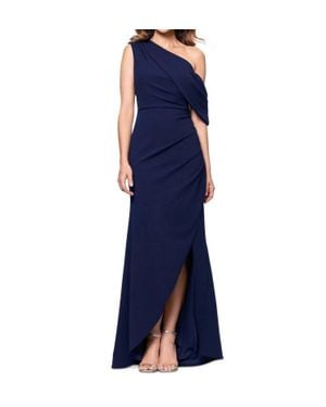 Betsy & Adam Off-The-Shoulder Side-Drape Gown - Blue