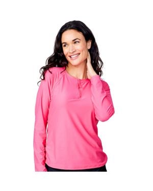 Free Country Long Sleeve Zip Swim Shirt - Pink