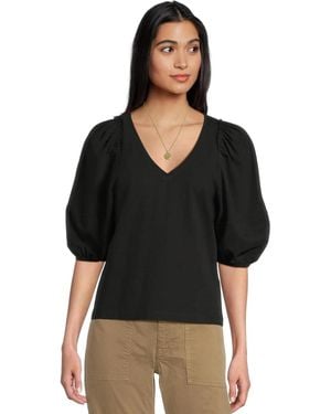 Madewell T-Shirt 100% Cotton Puff Sleeve V-Neck Blouse Ddr2118 - Black