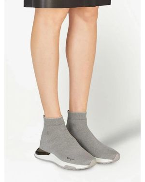 Ferragamo Logo-Print Sock Sneakers - White