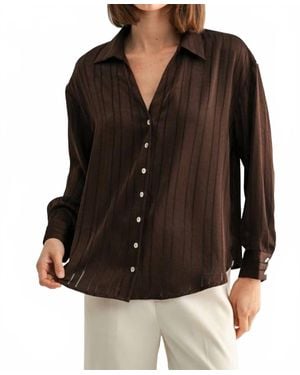 Fun 2 Fun Texture Stripe Button Down Blouse - Black