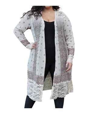 Vocal Apparel Curvy Lace Contrast Cardigan - Gray