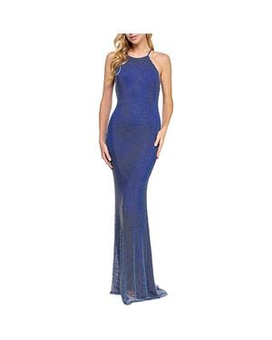 B Darlin Embellished Fishnet Evening Dress - Blue