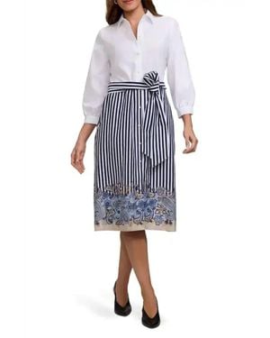 Foxcroft Esther Tie Waist Midi Shirtdress - Blue