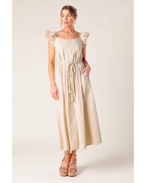 TRUEDAMES Champagne Toast Taupe Woven Midi Dress - Natural