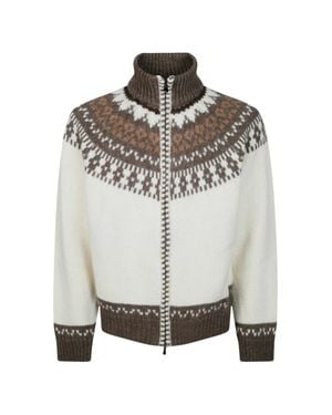 Altea Jacquard-Knit Zip-Through Jacket With High Neck And Ribbed Details - Gray